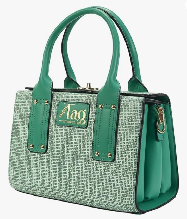 Elegant Green Printed Structured Handbag for Women