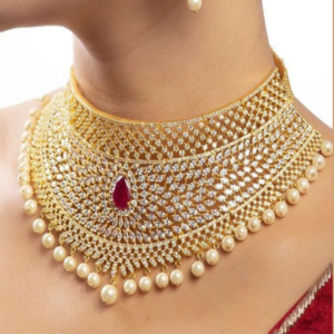 Gold-Plated Kundan Pearl Choker Necklace