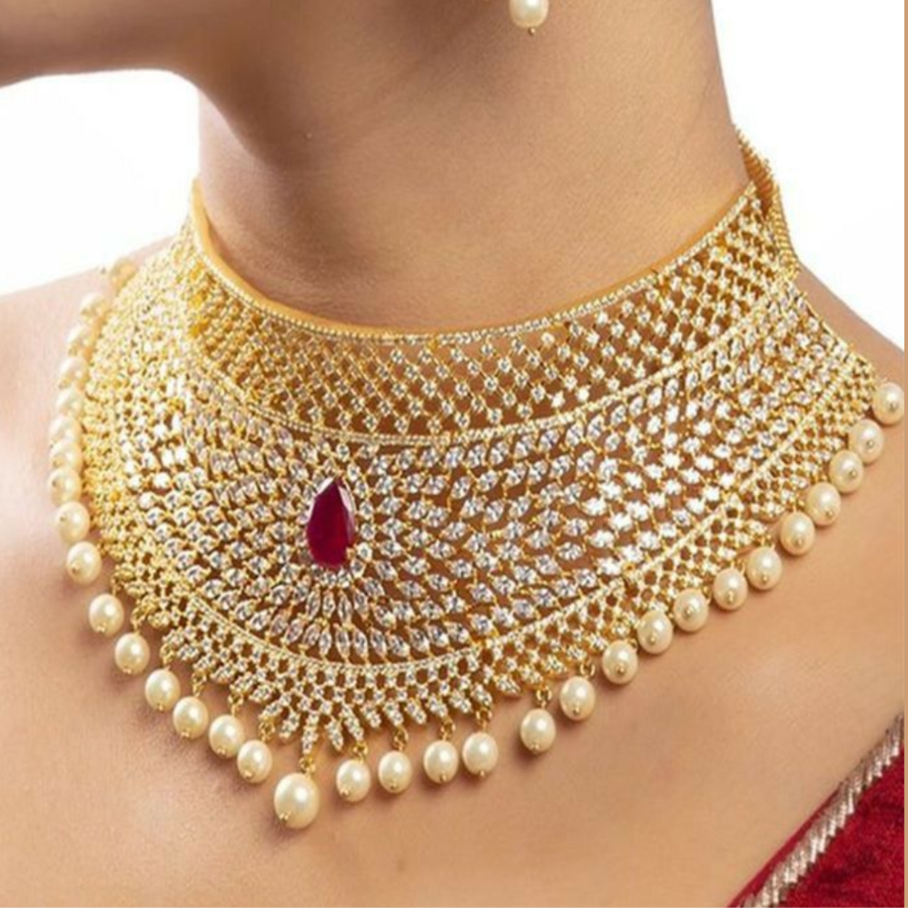 Gold-Plated Kundan Pearl Choker Necklace